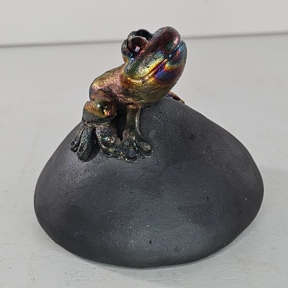Vintage Van Hooser Raku Pottery Frog Sculpture Signed - Picture 8 of 8